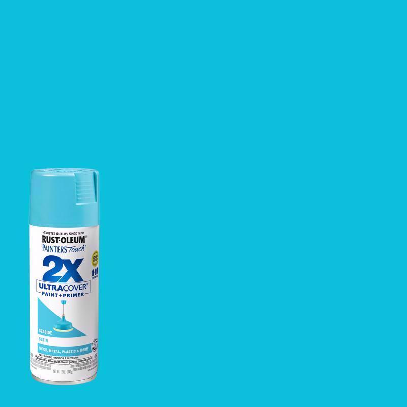 Rust-Oleum Painter's Touch 2X Ultra Cover Satin Seaside Paint+Primer Spray Paint 12 oz