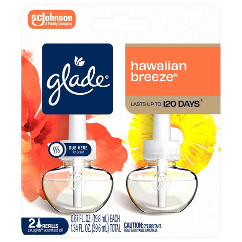 Glade Plug-Ins Hawaiian Breeze Scent Air Freshener Oil Refill 1.34 oz Liquid 2 pk (Pack of 6)