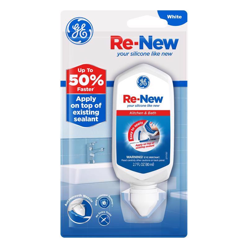 GE Re-New White Silicone Kitchen and Bath Caulk Sealant 2.7 oz (Pack of 6)
