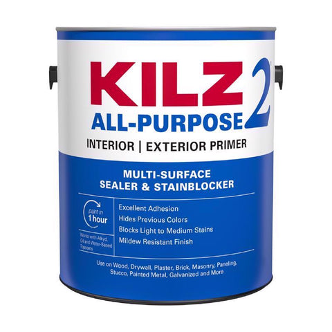 KILZ White Flat Water-Based Acrylic Stain Blocking Primer 1 gal (Pack of 4)