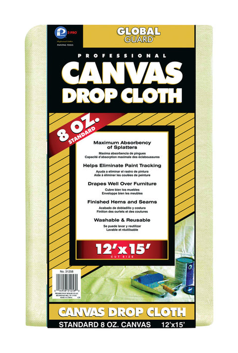 Premier GlobalGuard 12 ft. W X 15 ft. L 8 oz Professional Grade Canvas Drop Cloth 1 pk