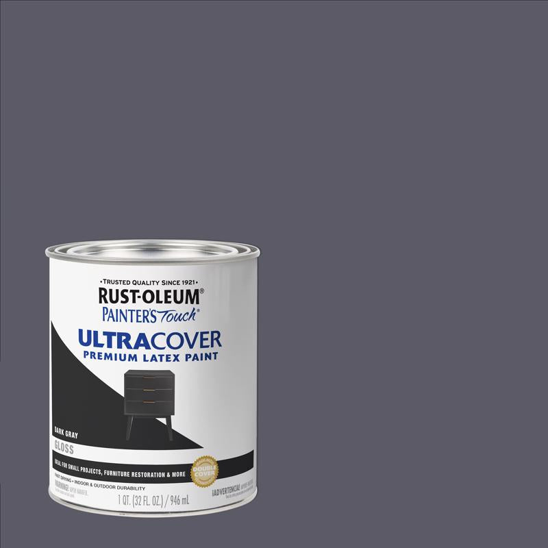 Rust-Oleum Painters Touch Ultra Cover Gloss Dark Gray Water-Based Acrylic Ultra Cover Paint 1 qt (Pack of 2)