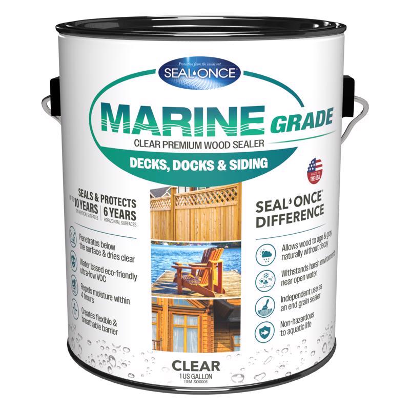 Seal Once Marine Grade Flat Clear Fully-Transparent Water-Based Premium Wood Sealer 1 gal (Pack of 4)