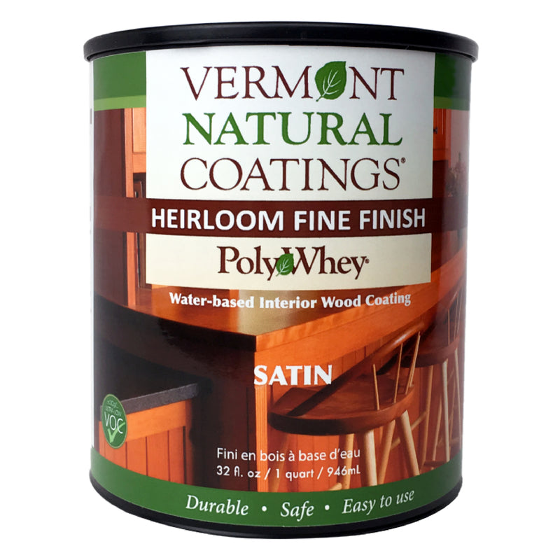 Acabado transparente satinado a base de agua PolyWhey de Vermont Natural Coatings para muebles, 1 pinta