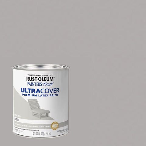 Rust-Oleum Painters Touch Satin Stone Gray Water-Based Ultra Cover Paint Exterior and Interior 1 qt (Pack of 2)