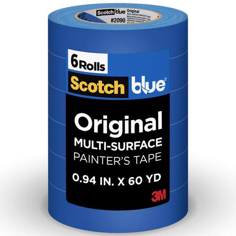 ScotchBlue Cinta de pintor original azul de resistencia media, 0,94 pulg. de ancho x 60 yd de largo, paquete de 6