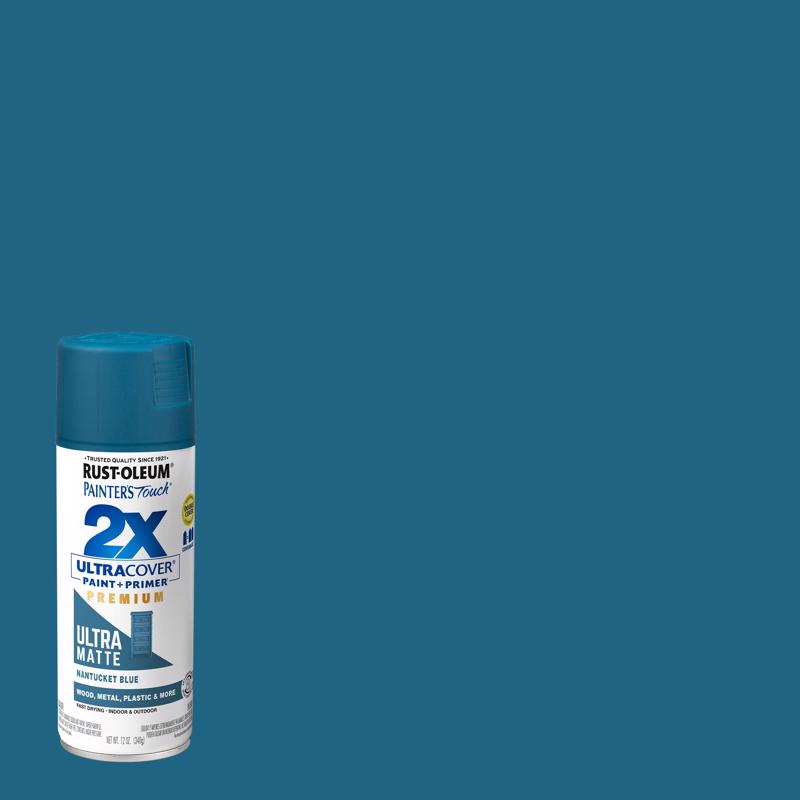 Rust-Oleum Painter's Touch 2X Ultra Cover Ultra Matte Nantucket Blue Paint+Primer Spray Paint 12 oz (Pack of 6)