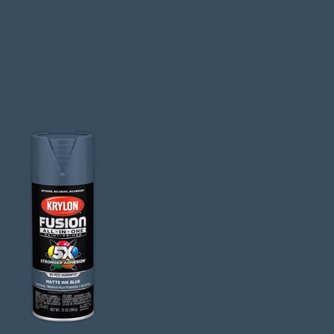 Krylon Fusion All-In-One Matte Ink Blue Paint+Primer Spray Paint 12 oz (Pack of 6)