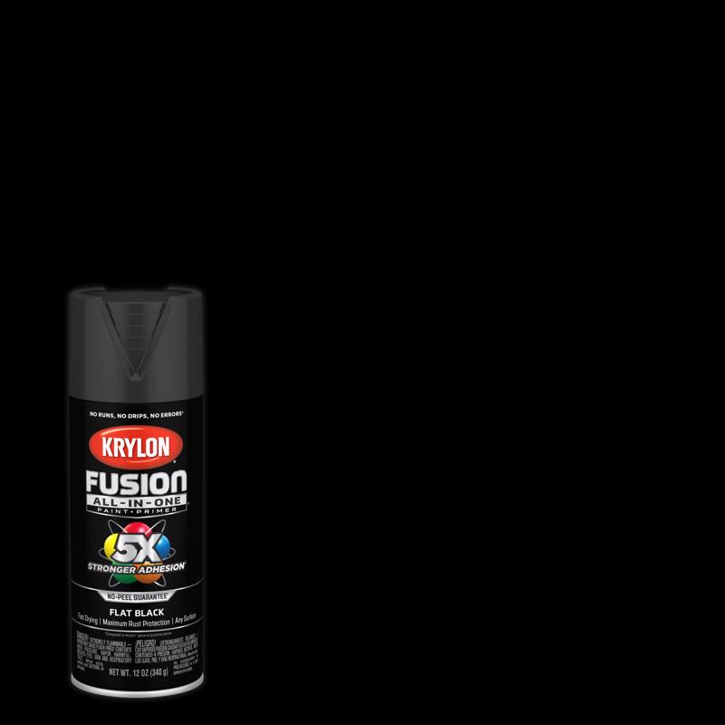 Krylon Fusion All-In-One Flat Black Paint+Primer Spray Paint 12 oz (Pack of 6)