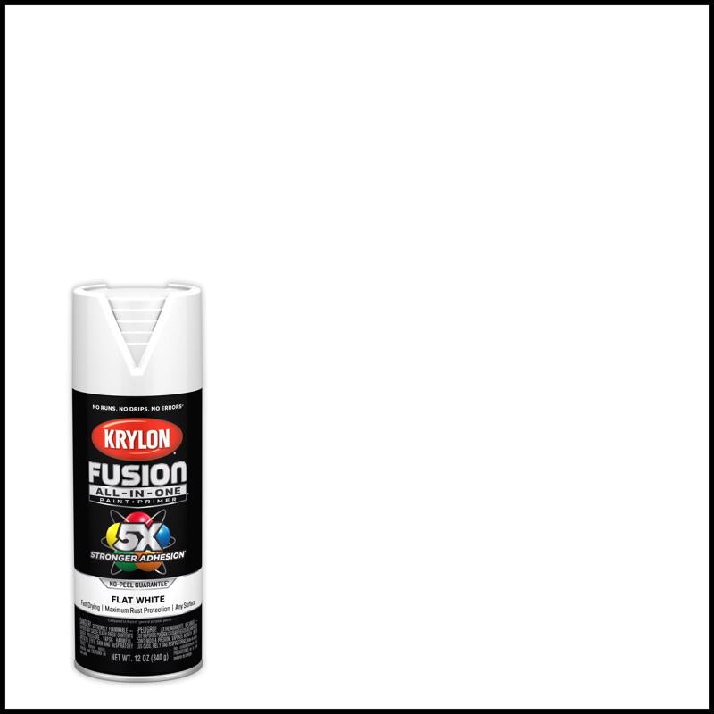 Krylon Fusion All-In-One Flat White Paint+Primer Spray Paint 12 oz (Pack of 6)