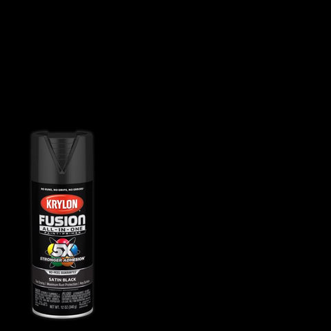 Krylon Fusion All-In-One Satin Black Paint+Primer Spray Paint 12 oz (Pack of 6)