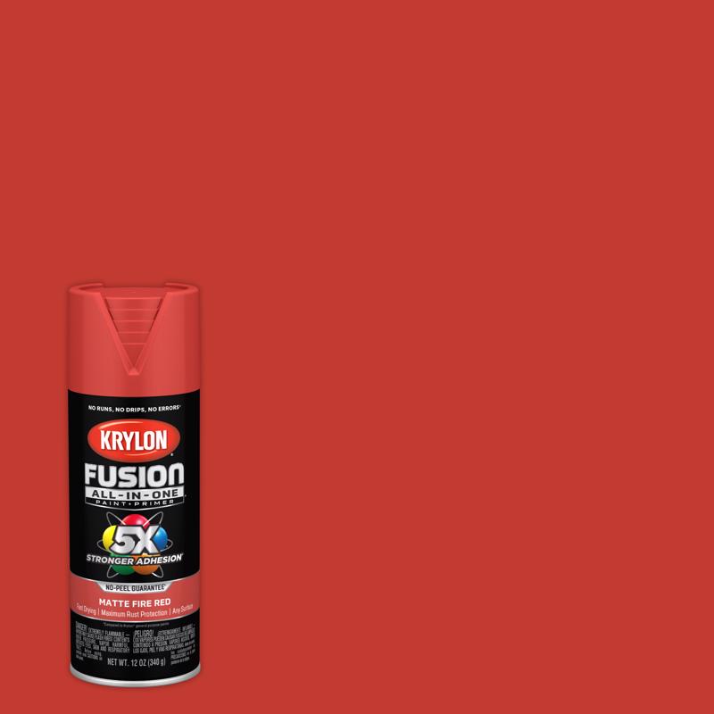 Krylon Fusion All-In-One Matte Fire Red Paint+Primer Spray Paint 12 oz (Pack of 6)