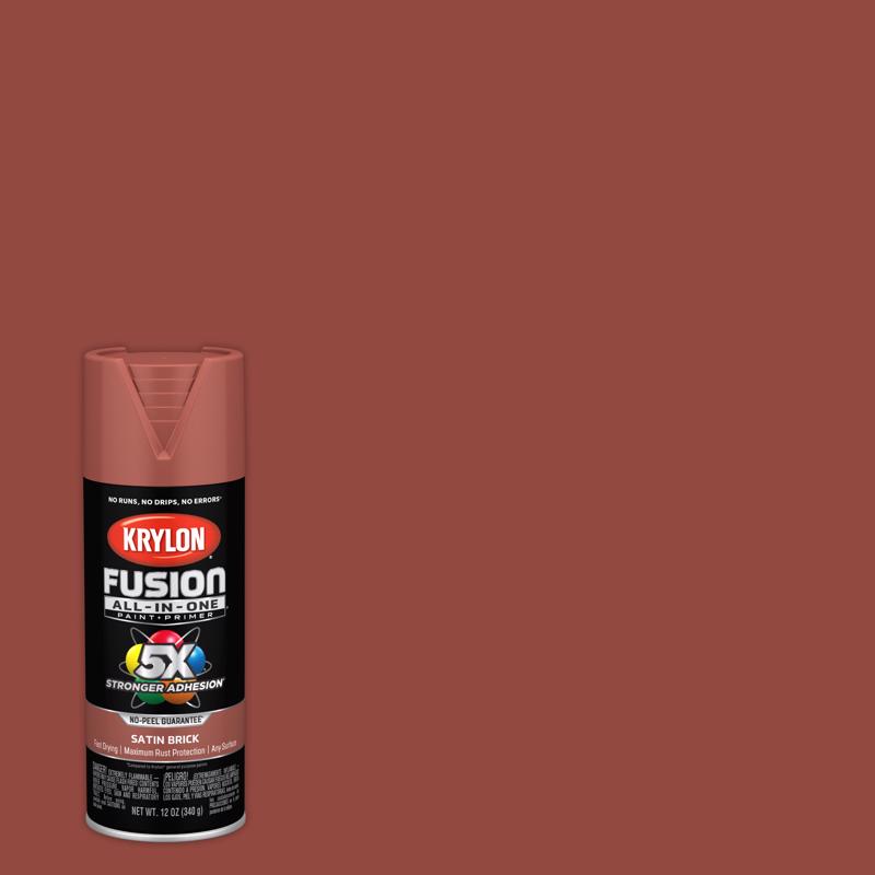 Krylon Fusion All-In-One Satin Brick Paint+Primer Spray Paint 12 oz (Pack of 6)