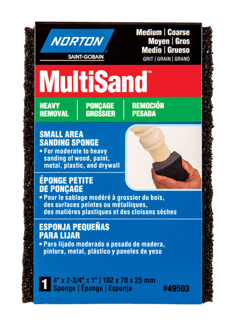 Norton MultiSand 4 in. L X 2.75 in. W X 1 in. 60/80 Grit Coarse/Medium Small Area Sanding Sponge