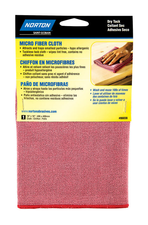 Norton 16 in. W X 16 in. L Red Microfiber Tack Cloth