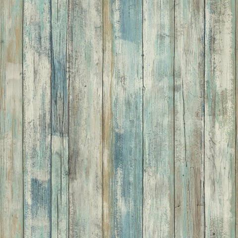 RoomMates 20.5 in. W X 16.5 in. L Distressed Wood Blue Peel and Stick Wallpaper (Pack of 4)