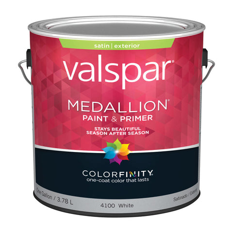 Valspar Medallion Satin White Exterior Paint and Primer Exterior 1 gal (Pack of 4)