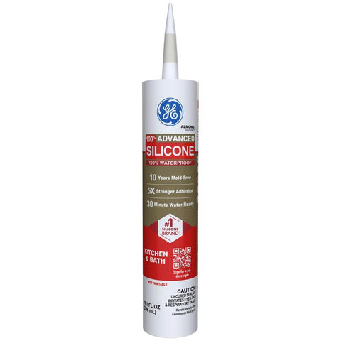 GE Advanced Almond Silicone 2 Kitchen and Bath Caulk Sealant 10.1 oz (Pack of 12)