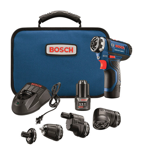 Bosch 12V MAX Flexiclick 1/4 in. Brushed Cordless 5-In-1 Drill Kit (Battery & Charger)