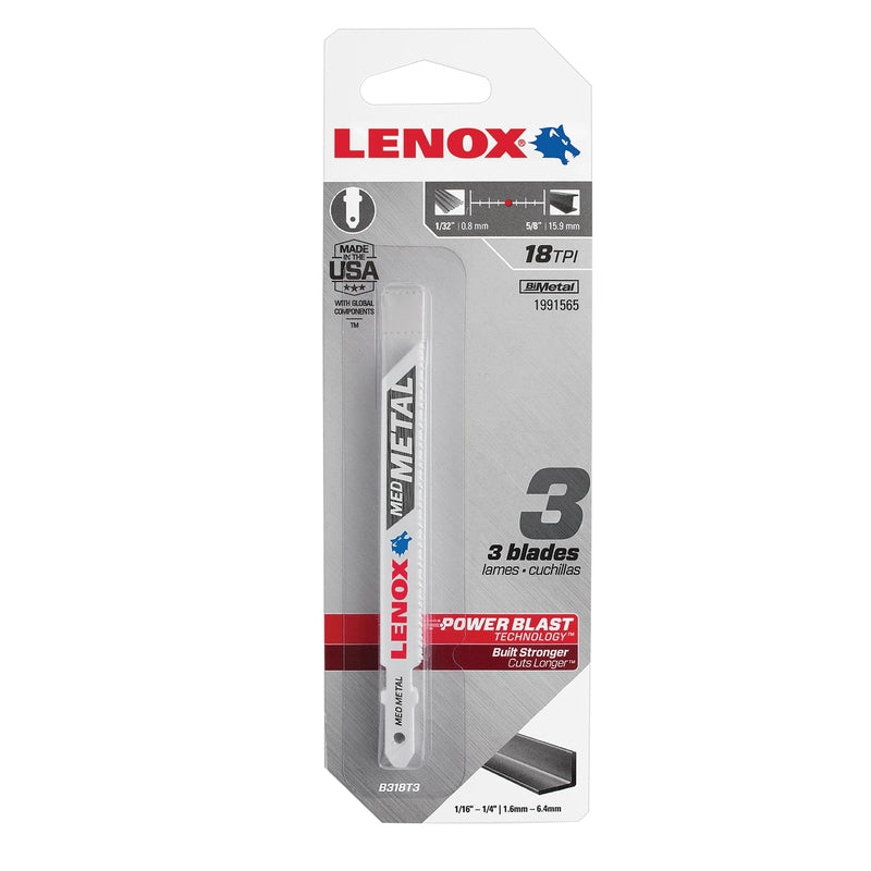 LENOX 3-5/8 in. Bi-Metal T-Shank Medium Metal Jig Saw Blade 18 TPI 3 pk