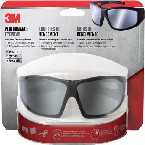 Gafas de seguridad modernas/elegantes 3M, antivaho, resistentes a impactos, lentes plateadas espejadas, montura negra, 1 ud.