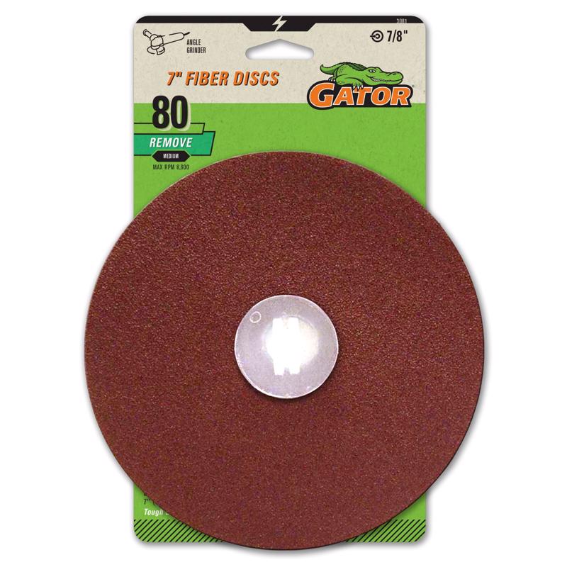Gator 7 in. Aluminum Oxide Center Mount Fiber Disc 80 Grit Coarse 3 pk (Pack of 5)