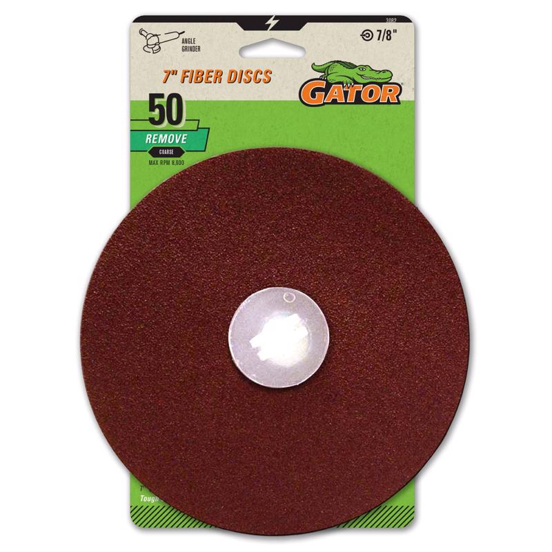 Gator 7 in. Aluminum Oxide Center Mount Fiber Disc 50 Grit Coarse 3 pk (Pack of 5)