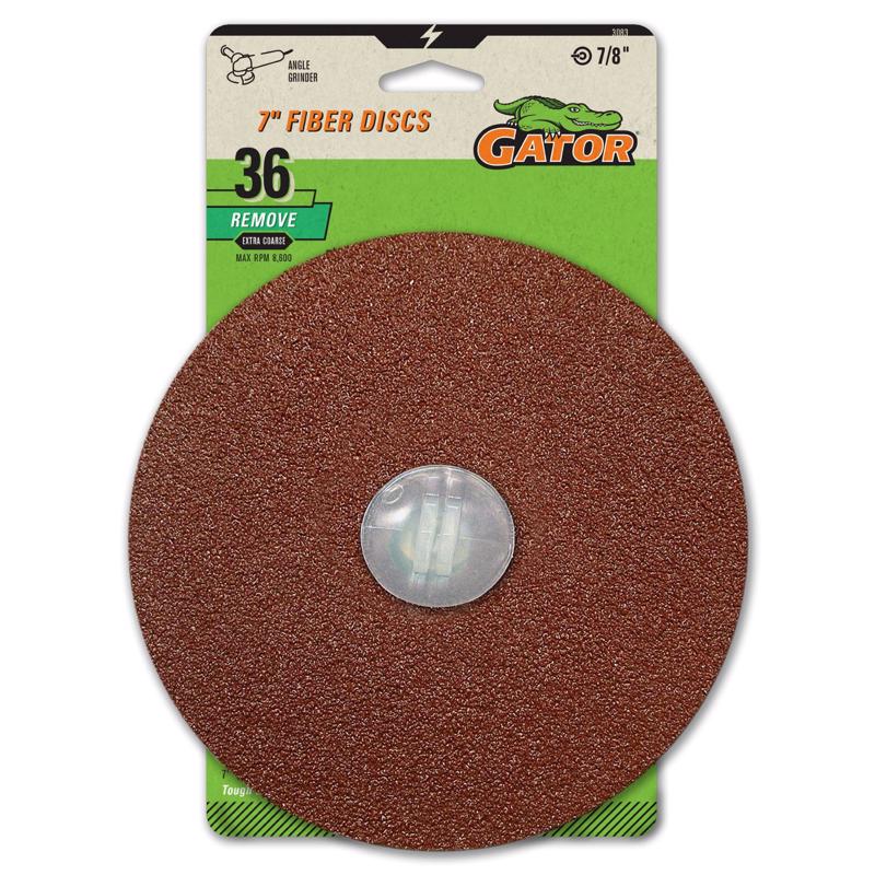 Gator 7 in. Aluminum Oxide Center Mount Fiber Disc 36 Grit Extra Coarse 3 pk (Pack of 5)