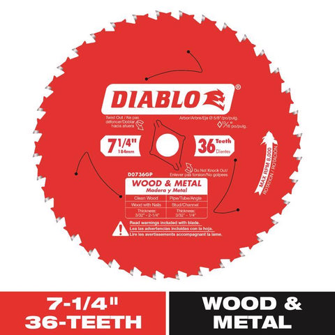 Diablo Wood & Metal 7-1/4 in. D X 5/8 in. TiCo Hi-Density Carbide Wood and Metal Saw Blade 36 teeth (Pack of 5)