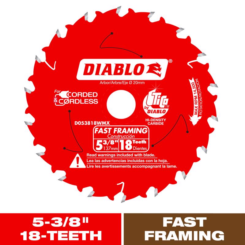Diablo 5-3/8 in. D X 20 mm Fast Framing TiCo Hi-Density Carbide Trim Saw Blade 18 teeth 1 pk