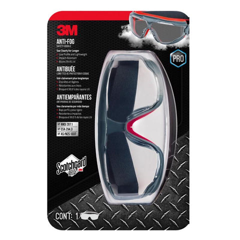 3M Scotchgard Anti-Fog Modern/Sleek Safety Goggles Clear Lens Gray/Red Frame 1 pc