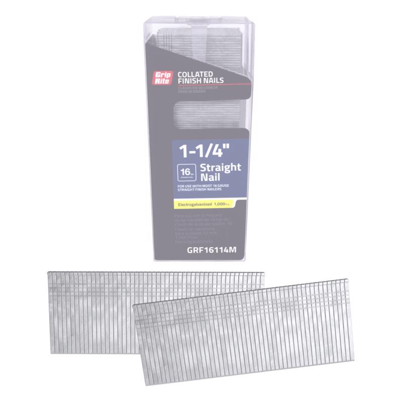 Grip-Rite 1-1/4 in. L X 16 Ga. Straight Strip Electro Galvanized Finish Nails 1000 pk (Pack of 5)