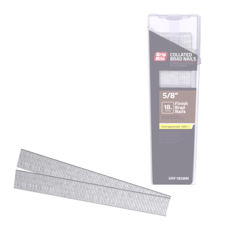 Grip-Rite 5/8 in. L X 18 Ga. Straight Strip Electro Galvanized Finish Nails 1000 pk (Pack of 5)
