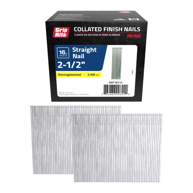 Grip-Rite 2-1/2 in. L X 16 Ga. Straight Strip Electro Galvanized Finish Nails 2500 pk