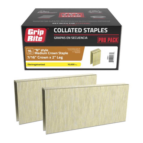 Grip-Rite N-Style 7/16 in. W X 2 in. L 16 Ga. Medium Crown Staples 10000 pk