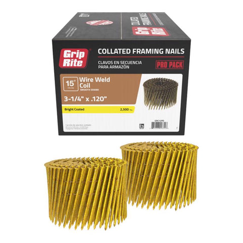 Grip-Rite 3-1/4 in. L X 11 Ga. Angled Strip Bright Framing Nails 15 deg 2500 pk