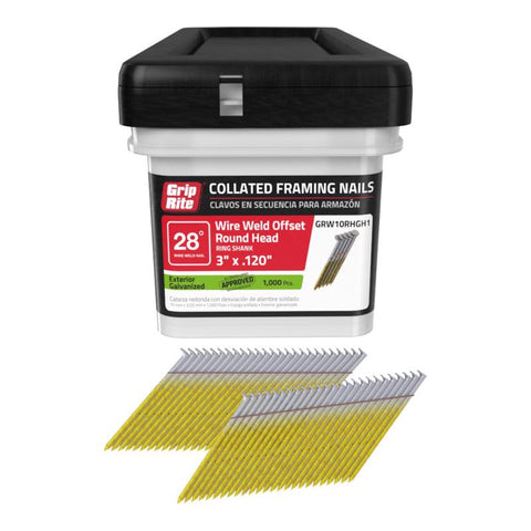 Grip-Rite 3 in. L Angled Strip Hot-Dip Galvanized Framing Nails 28 deg 1000 pk