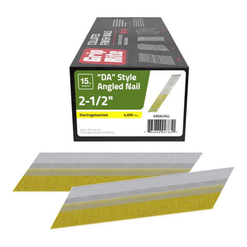Grip-Rite 2-1/2 in. L X 15 Ga. Angled Strip Electro Galvanized Finish Nails 34 deg 4000 pk