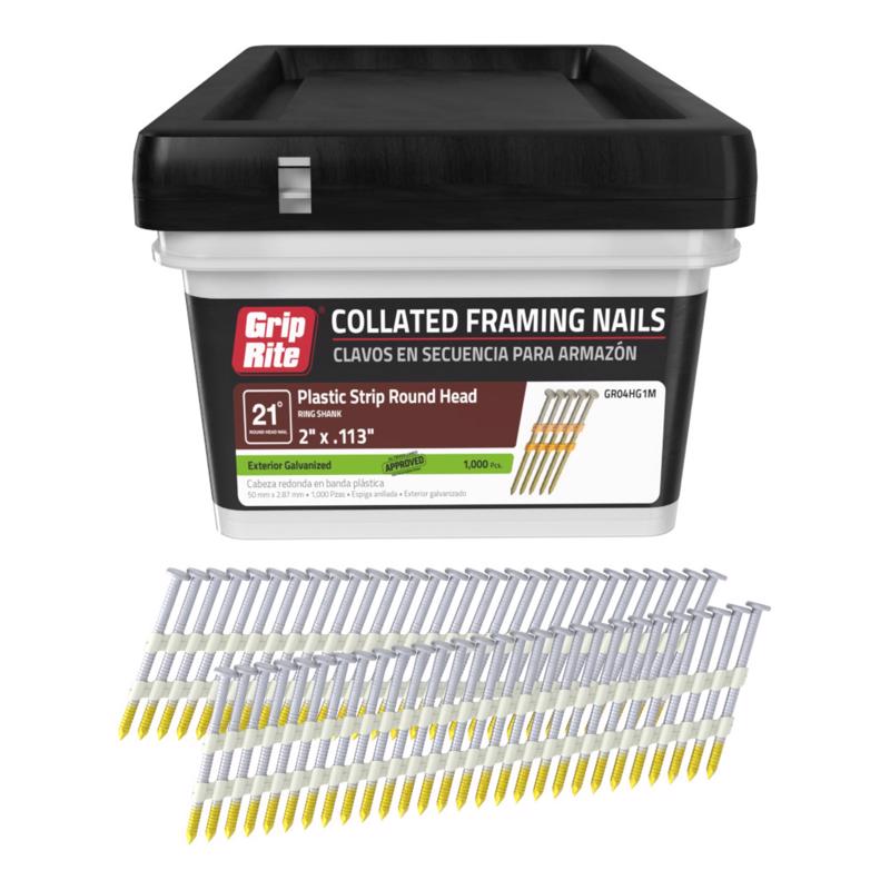 Grip-Rite 2 in. L X .113 Ga. Plastic Strip Hot-Dip Galvanized Framing Nails 21 deg 1000 pk