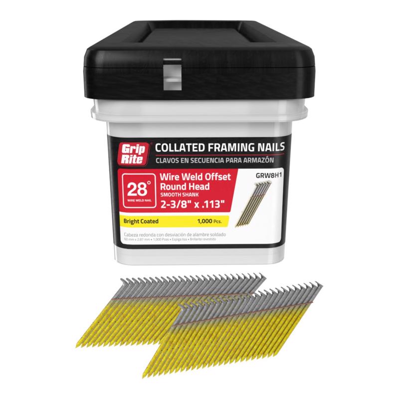 Grip-Rite 2-3/8 in. L Angled Strip Bright Framing Nails 28 deg 1000 pk