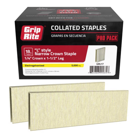 Grip-Rite L-Style 1/4 in. W X 1-1/2 in. L 18 Ga. Narrow Crown Staples 5000 pk