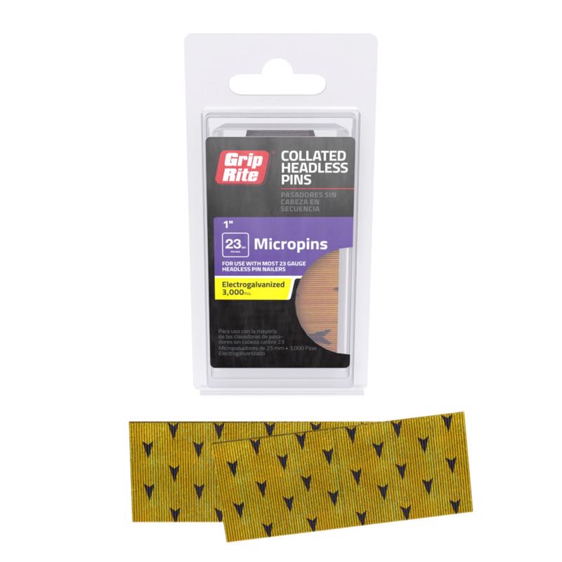 Grip-Rite 1 in. L X 23 Ga. Straight Strip Electro Galvanized Micro Pins 3000 pk