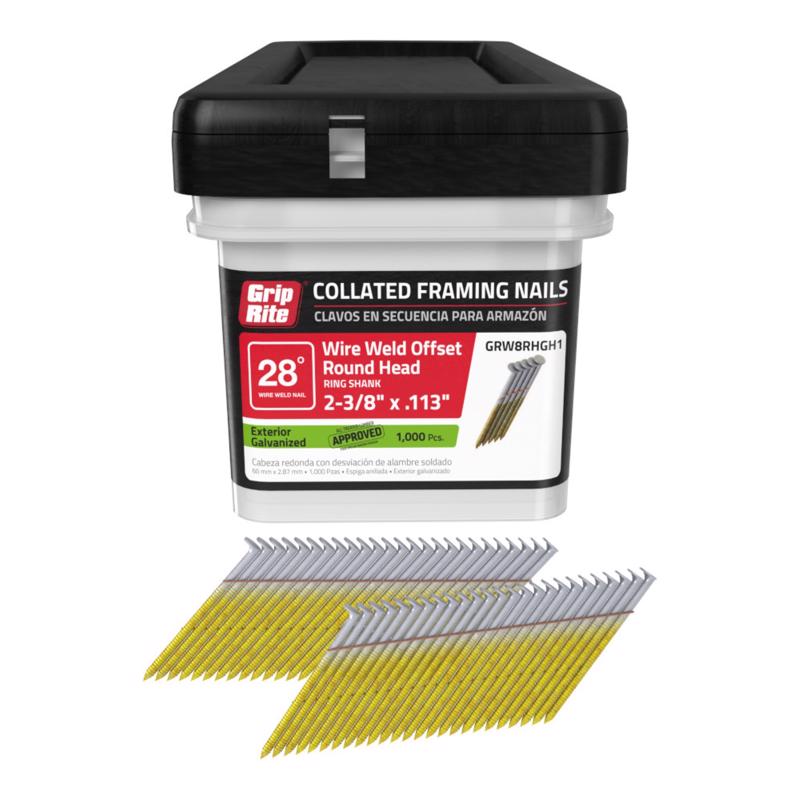 Grip-Rite 2-3/8 in. L Angled Strip Hot-Dip Galvanized Framing Nails 28 deg 1000 pk