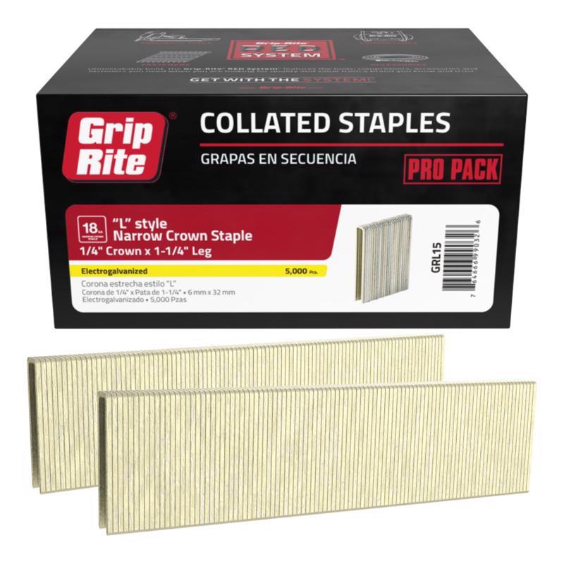Grip-Rite L-Style 1/4 in. W X 1-1/4 in. L 18 Ga. Narrow Crown Staples 5000 pk