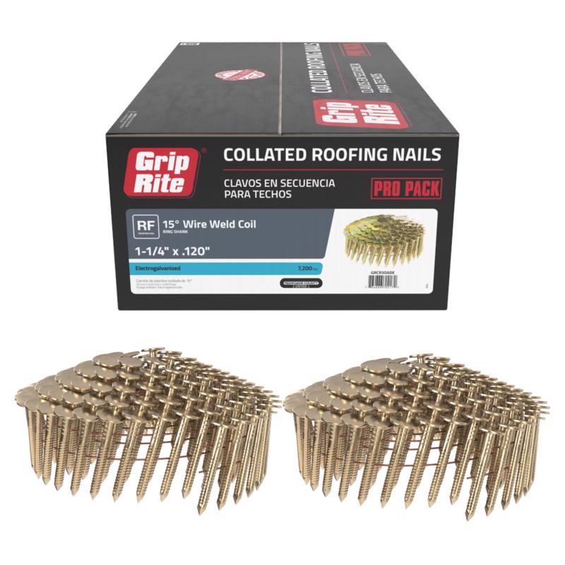 Grip-Rite 1-1/4 in. L X 11 Ga. Angled Strip Electro Galvanized Roofing Nails 15 deg 7200 pk