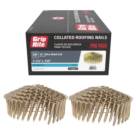 Grip-Rite 1-1/4 in. L X 11 Ga. Angled Strip Electro Galvanized Roofing Nails 15 deg 7200 pk