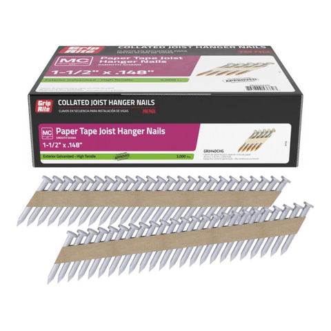Grip-Rite 1-1/2 in. L X 9 Ga. Paper Strip Hot-Dip Galvanized Joist Hanger Nails 33 deg 3000 pk