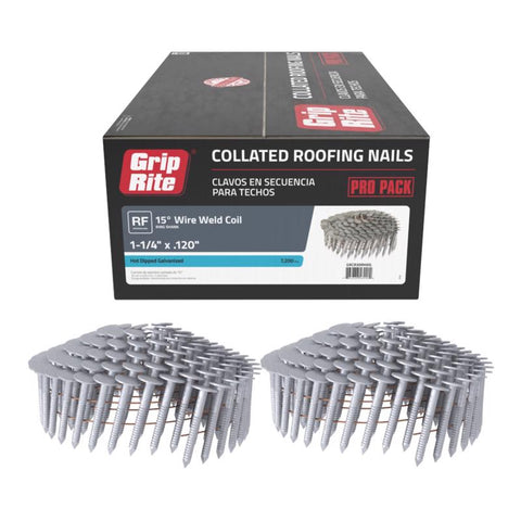 Grip-Rite 1-1/4 in. L X 11 Ga. Angled Strip Hot-Dip Galvanized Roofing Nails 15 deg 7200 pk