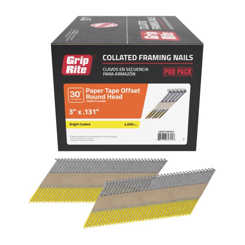 Grip-Rite 3 in. L Angled Strip Bright Framing Nails 30 deg 4000 pk