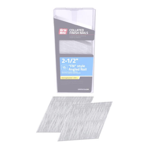Grip-Rite Clavos de tira angulados galvanizados electro, 2-1/2 pulg. de largo y calibre 15, paquete de 1000